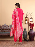 Varanga Women Pure Silk Pink Woven Design Kurta Paired with Bottom and Dupatta