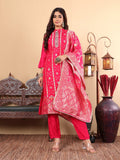 Varanga Women Pure Silk Pink Woven Design Kurta Paired with Bottom and Dupatta