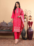 Varanga Women Pure Silk Pink Woven Design Kurta Paired with Bottom and Dupatta