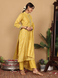 Varanga Women Pure Silk Lime Green Woven Sequins Design Kurta Paired With Bottom And Dupatta