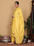 Varanga Women Pure Silk Lime Green Woven Sequins Design Kurta Paired With Bottom And Dupatta