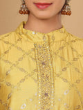 Varanga Women Pure Silk Lime Green Woven Sequins Design Kurta Paired With Bottom And Dupatta