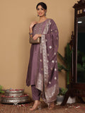 Varanga Women Pure Silk Mauve Woven Design Kurta Paired With Bottom And Dupatta