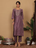 Varanga Women Pure Silk Mauve Woven Design Kurta Paired With Bottom And Dupatta