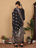 Varanga Women Pure Silk Black Woven Design Kurta Paired With Bottom And Dupatta