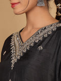 Varanga Women Pure Silk Black Woven Design Kurta Paired With Bottom And Dupatta