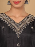 Varanga Women Pure Silk Black Woven Design Kurta Paired With Bottom And Dupatta