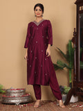 Varanga Women Pure Silk Purple Woven Design Kurta Paired With Buttom And Dupatta