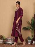 Varanga Women Pure Silk Purple Woven Design Kurta Paired With Buttom And Dupatta