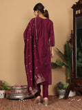 Varanga Women Pure Silk Purple Woven Design Kurta Paired With Buttom And Dupatta