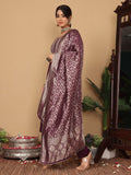 Varanga Women Pure Silk Purple Hand Embroidered Kurta With Bottom And Dupatta