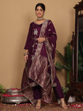 Varanga Women Pure Silk Purple Sequins And Bead Embellished Kurta With Bottom And Dupatta