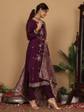 Varanga Women Pure Silk Purple Sequins And Bead Embellished Kurta With Bottom And Dupatta