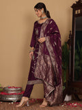 Varanga Women Pure Silk Purple Sequins And Bead Embellished Kurta With Bottom And Dupatta