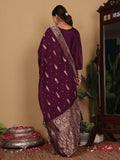 Varanga Women Pure Silk Purple Sequins And Bead Embellished Kurta With Bottom And Dupatta