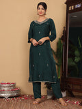 Varanga Women Pure Silk Round Neck Embroidered Kurta With Bottom And Dupatta