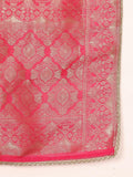 Varanga Women Pure Silk Fuchsia Pink Embroidered Kurta With Bottom And Dupatta