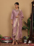 Varanga Women Pure Silk Mauve Embroidered Kurta With Bottom And Dupatta