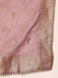 Varanga Women Pure Silk Mauve Embroidered Kurta With Bottom And Dupatta