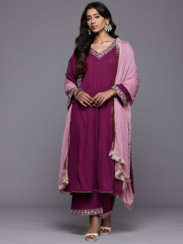 Varanga Women Purple Zari Embroidered Anarkali Set with Dupatta