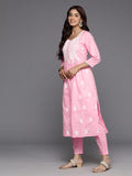 Varanga Women Pink Thread Embroidered Straight Kurta With Bottom And Dupatta