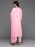 Varanga Women Pink Thread Embroidered Straight Kurta With Bottom And Dupatta