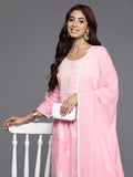 Varanga Women Pink Thread Embroidered Straight Kurta With Bottom And Dupatta