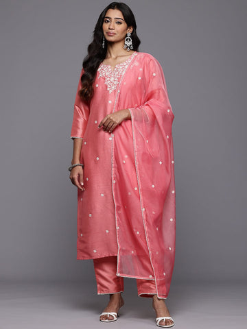 Varanga Women Round Neck Kurta Paired with Bottom and Embroidered Dupatta.