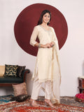 Varanga Women Off White Zari Embroidered And Sequinned Kurta Set With Dupatta