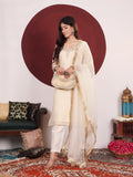 Varanga Women Off White Zari Embroidered And Sequinned Kurta Set With Dupatta