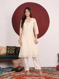 Varanga Women Off White Zari Embroidered And Sequinned Kurta Set With Dupatta