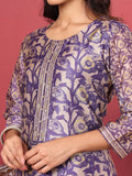 Varanga Women Purple Floral Printed Straight Kurta with Trousers and Printed Dupatta