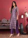 Varanga Women Purple Floral Printed Straight Kurta with Trousers and Printed Dupatta