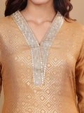 Varanga Women Beige Silk Brocade Straight Kurta with Trousers and Dupatta