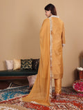 Varanga Women Beige Silk Brocade Straight Kurta with Trousers and Dupatta