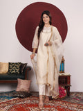 Varanga Women Zari Embroidered And Sequence Embellished With Organza Detailed Kurta With Bottom And Dupatta