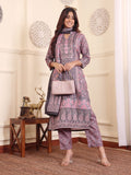 Varanga Women Pink And Grey Paisley Printed Winter Straight Kurta With Trousers And Printed Dupatta