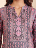 Varanga Women Pink And Grey Paisley Printed Winter Straight Kurta With Trousers And Printed Dupatta