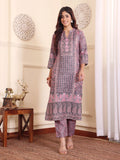 Varanga Women Pink And Grey Paisley Printed Winter Straight Kurta With Trousers And Printed Dupatta