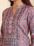 Varanga Women Pink And Grey Paisley Printed Winter Straight Kurta With Trousers And Printed Dupatta