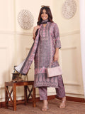 Varanga Women Pink And Grey Paisley Printed Winter Straight Kurta With Trousers And Printed Dupatta