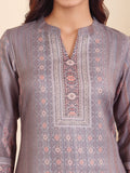 Varanga Women Grey Geometric Printed Winter Straight Kurta With Trousers And Printed Dupatta.