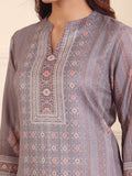 Varanga Women Grey Geometric Printed Winter Straight Kurta With Trousers And Printed Dupatta.