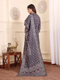 Varanga Women Grey Ethnic Printed Winter Straight Kurta With Trousers And Printed Dupatta.