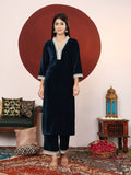 Varanga Women Zari Lace Detailed Velvet Kurta With Trouser And Dupatta.