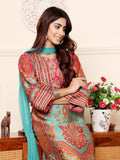 Varanga Women Turquoise Ethnic Printed Zari & Gota Lace Detailed Kurta With Solid Trouser & Dupatta