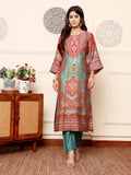 Varanga Women Turquoise Ethnic Printed Zari & Gota Lace Detailed Kurta With Solid Trouser & Dupatta