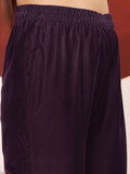 Varanga Women Purple Velvet Embroidered Straight Kurta With Trousers And Scalloped Embroidered Dupatta.