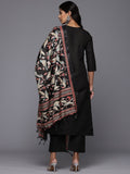 Varanga Women Solid Black V Neck Straight Kurta Set with Printed Dupatta