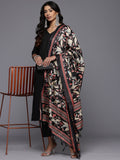 Varanga Women Solid Black V Neck Straight Kurta Set with Printed Dupatta